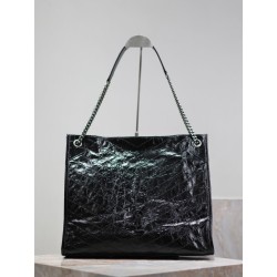Dettagli perfetti Borse shopping grande vintage stropicciata YSL Saint Laurent Niki Nero