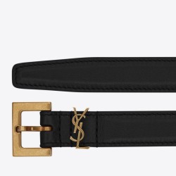 Riproduzione Fedele replica Cintura YSL Saint Laurent Cassandre Square Buckle 20MM Nero imitazioni
