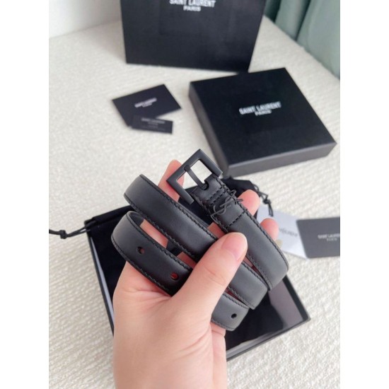 Riproduzione Fedele Cintura YSL Saint Laurent Cassandre Square Buckle 20MM Tutto Nero imitazioni