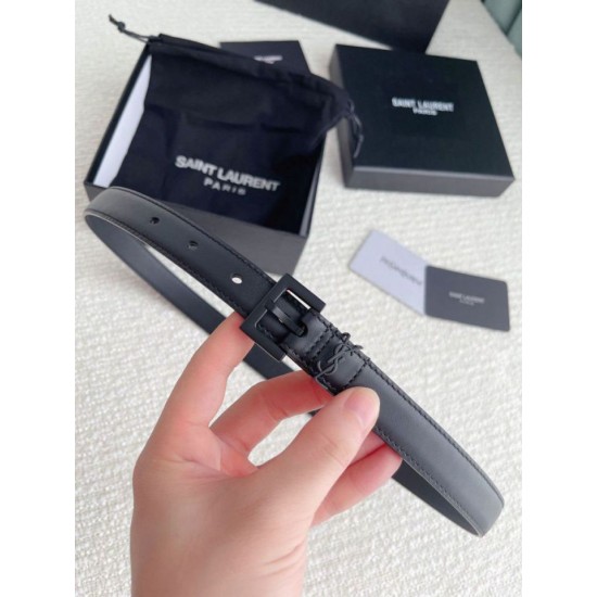 Riproduzione Fedele Cintura YSL Saint Laurent Cassandre Square Buckle 20MM Tutto Nero imitazioni