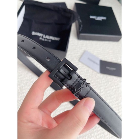 Riproduzione Fedele Cintura YSL Saint Laurent Cassandre Square Buckle 20MM Tutto Nero imitazioni