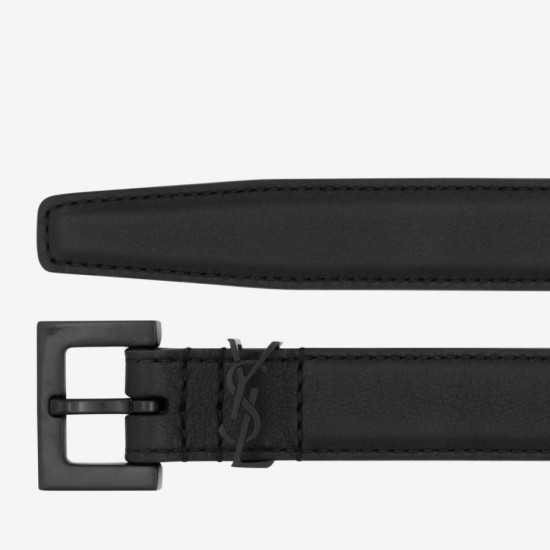Riproduzione Fedele Cintura YSL Saint Laurent Cassandre Square Buckle 20MM Tutto Nero imitazioni
