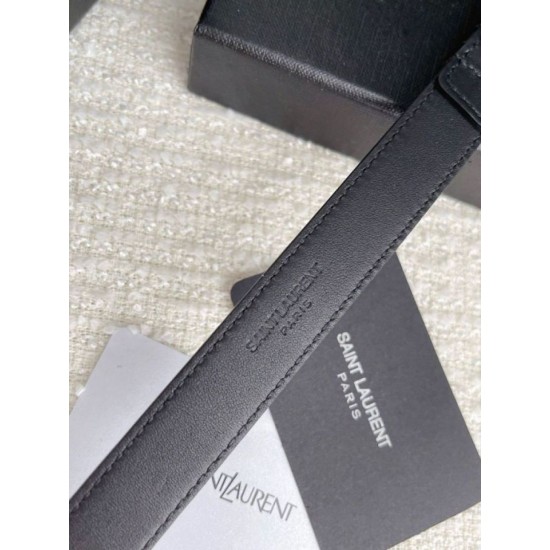 Riproduzione Fedele Cintura YSL Saint Laurent Cassandre Square Buckle 20MM Tutto Nero imitazioni