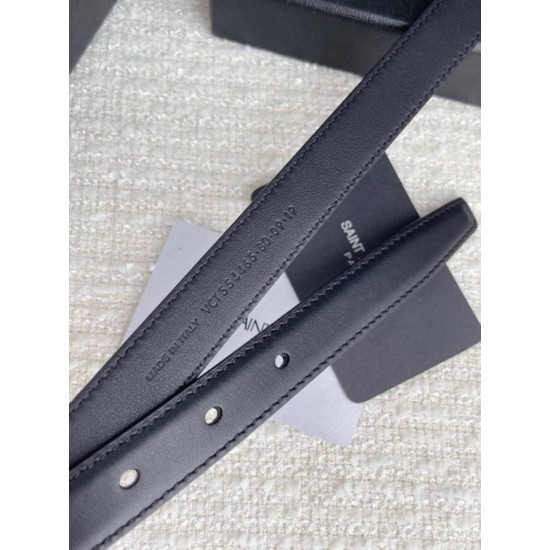 Riproduzione Fedele Cintura YSL Saint Laurent Cassandre Square Buckle 20MM Tutto Nero imitazioni