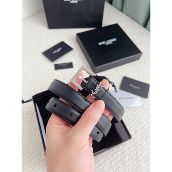 Riproduzione Fedele Cintura YSL Saint Laurent Cassandre Square Buckle 20MM Nero imitazioni