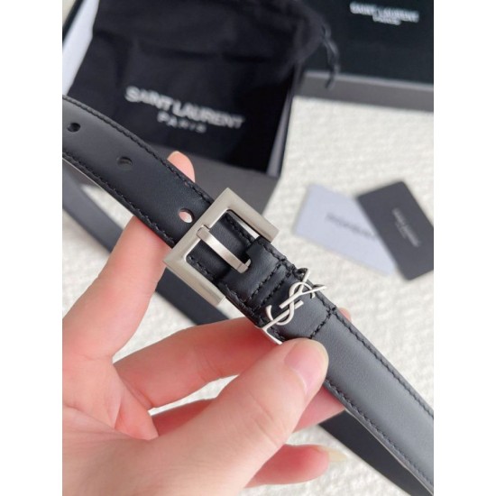 Riproduzione Fedele Cintura YSL Saint Laurent Cassandre Square Buckle 20MM Nero imitazioni