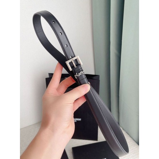 Riproduzione Fedele Cintura YSL Saint Laurent Cassandre Square Buckle 20MM Nero imitazioni