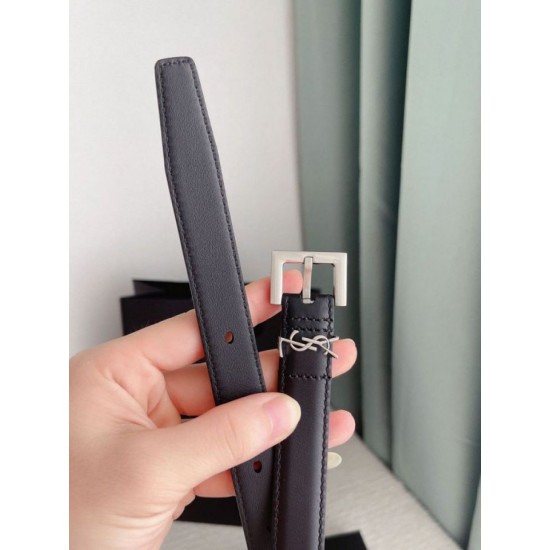 Riproduzione Fedele Cintura YSL Saint Laurent Cassandre Square Buckle 20MM Nero imitazioni