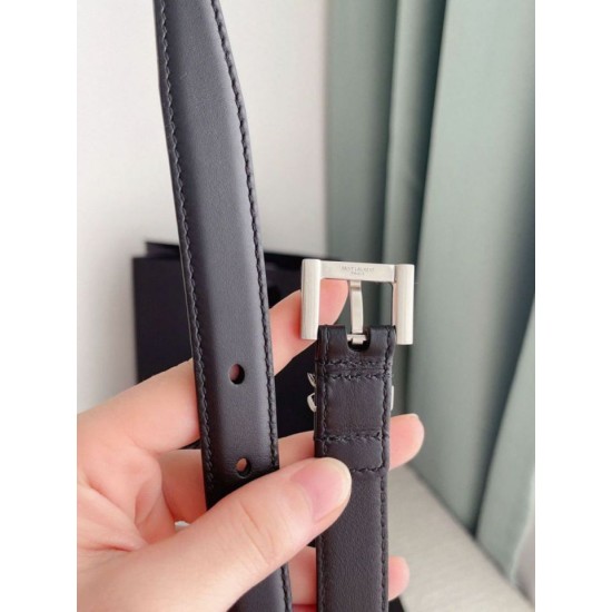 Riproduzione Fedele Cintura YSL Saint Laurent Cassandre Square Buckle 20MM Nero imitazioni