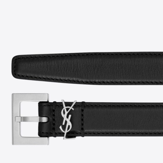 Riproduzione Fedele Cintura YSL Saint Laurent Cassandre Square Buckle 20MM Nero imitazioni