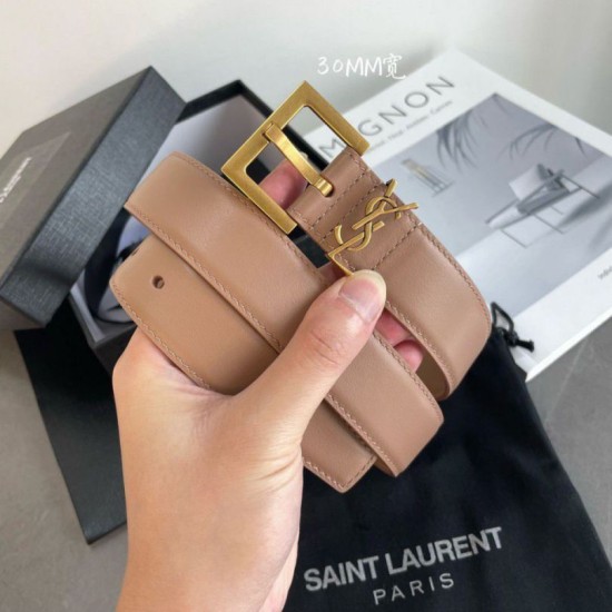 Replica Alta gamma Cintura YSL Saint Laurent Cassandre Square Buckle 30MM Beige Riproduzione Fedele Alta gamma replica Cintura YSL Saint Laurent Cassandre Square Buckle 30MM Beige imitazioni
