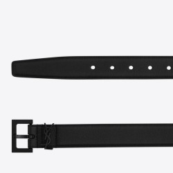Riproduzione Fedele replica Cintura YSL Saint Laurent Cassandre Square Buckle 30MM Tutto Nero imitazioni