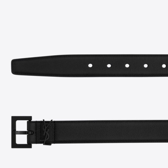 Riproduzione Fedele replica Cintura YSL Saint Laurent Cassandre Square Buckle 30MM Tutto Nero imitazioni