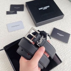 Riproduzione Fedele replica Cintura YSL Saint Laurent Cassandre Square Buckle 30MM Noir imitazioni