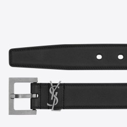 Riproduzione Fedele replica Cintura YSL Saint Laurent Cassandre Square Buckle 30MM Noir imitazioni