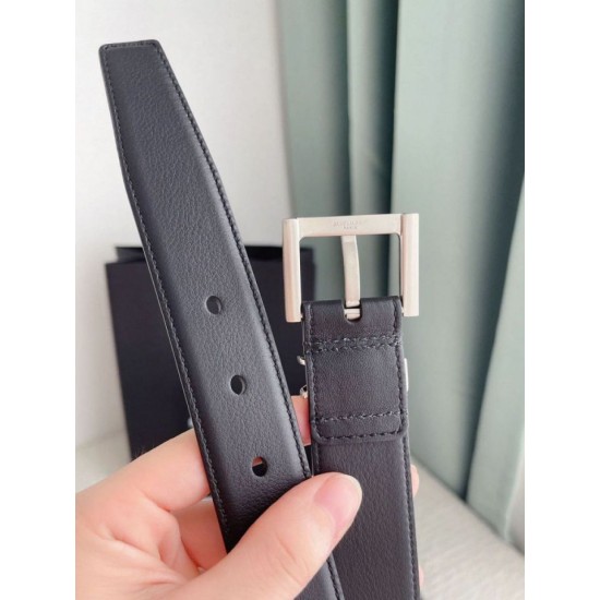 Riproduzione Fedele replica Cintura YSL Saint Laurent Cassandre Square Buckle 30MM Noir imitazioni