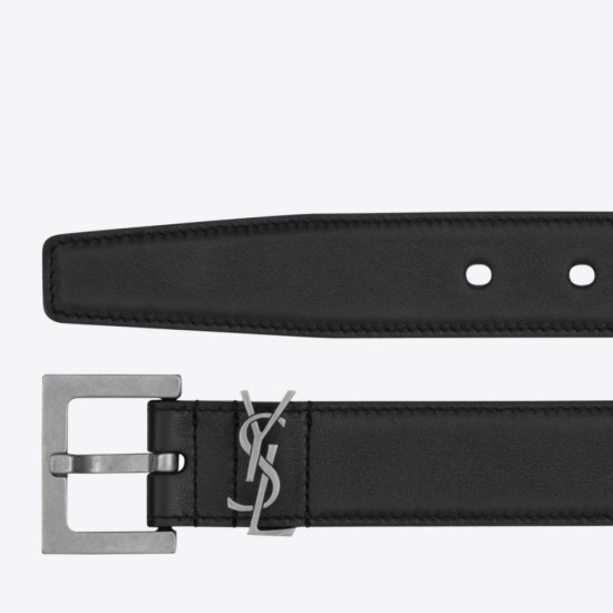 Riproduzione Fedele replica Cintura YSL Saint Laurent Cassandre Square Buckle 30MM Noir imitazioni