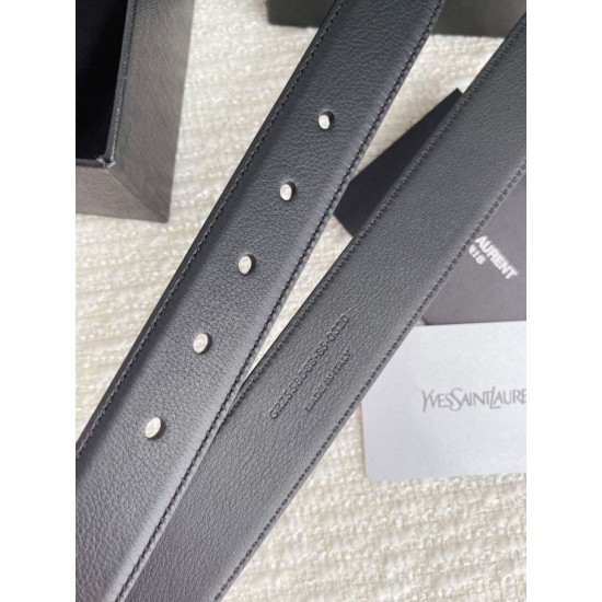 Riproduzione Fedele replica Cintura YSL Saint Laurent Cassandre Square Buckle 30MM Noir imitazioni