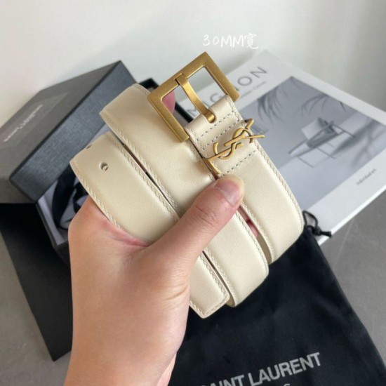 Replica Borsa Cintura YSL Saint Laurent Cassandre Square Buckle 30MM Bianco Riproduzione Fedele replica Cintura YSL Saint Laurent Cassandre Square Buckle 30MM Bianco imitazioni