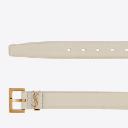 Riproduzione Fedele replica Cintura YSL Saint Laurent Cassandre Square Buckle 30MM Bianco imitazioni