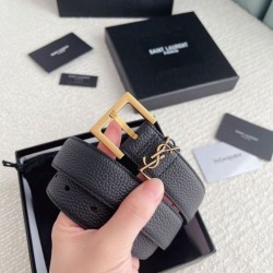 Riproduzione Fedele replica Cintura YSL Saint Laurent Cassandre Square Buckle 20MM Nero imitazioni