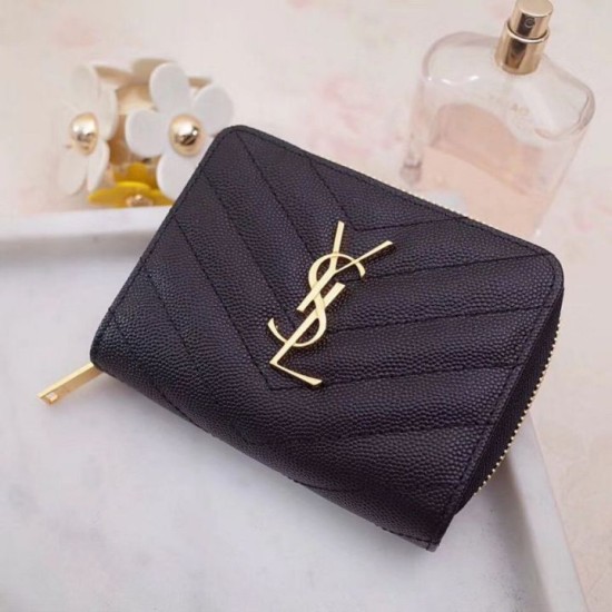 Replica Pari di alta qualità Portafoglio compatto con cerniera YSL Saint Laurent Nero Riproduzione Fedele Pari replica di alta qualità Portafoglio compatto con cerniera YSL Saint Laurent Nero imitazioni
