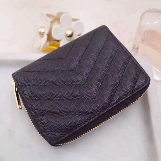 Replica Pari di alta qualità Portafoglio compatto con cerniera YSL Saint Laurent Nero Riproduzione Fedele Pari replica di alta qualità Portafoglio compatto con cerniera YSL Saint Laurent Nero imitazioni