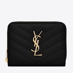 Pari di alta qualit&agrave; Portafoglio compatto con cerniera YSL Saint Laurent Nero