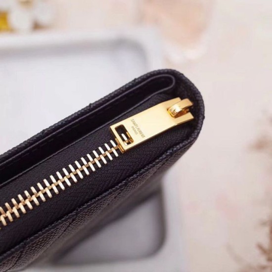 Replica Pari di alta qualità Portafoglio compatto con cerniera YSL Saint Laurent Nero Riproduzione Fedele Pari replica di alta qualità Portafoglio compatto con cerniera YSL Saint Laurent Nero imitazioni