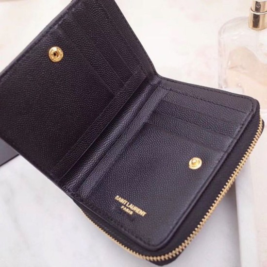 Replica Pari di alta qualità Portafoglio compatto con cerniera YSL Saint Laurent Nero Riproduzione Fedele Pari replica di alta qualità Portafoglio compatto con cerniera YSL Saint Laurent Nero imitazioni
