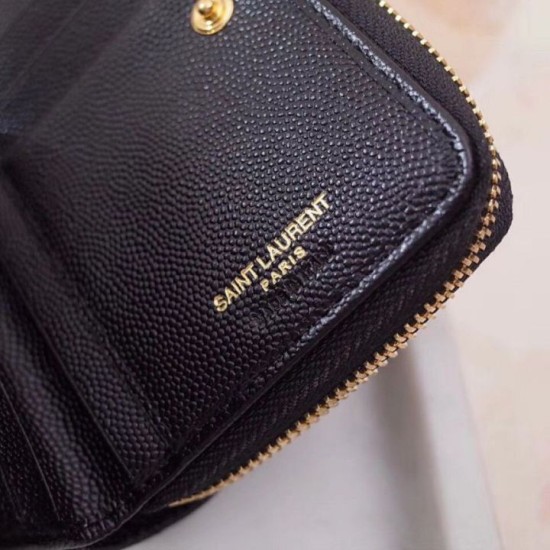 Replica Pari di alta qualità Portafoglio compatto con cerniera YSL Saint Laurent Nero Riproduzione Fedele Pari replica di alta qualità Portafoglio compatto con cerniera YSL Saint Laurent Nero imitazioni