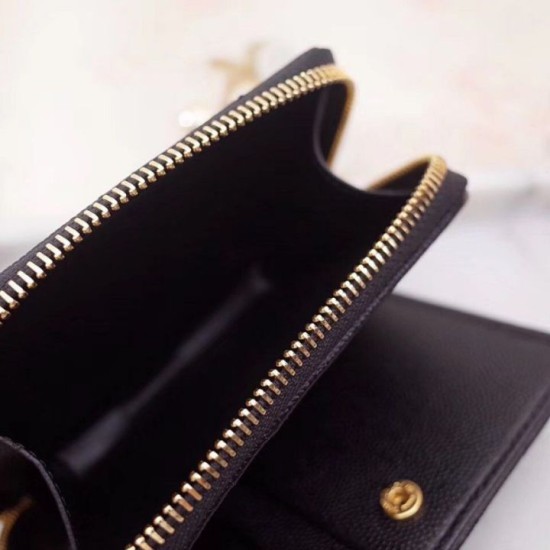 Replica Pari di alta qualità Portafoglio compatto con cerniera YSL Saint Laurent Nero Riproduzione Fedele Pari replica di alta qualità Portafoglio compatto con cerniera YSL Saint Laurent Nero imitazioni