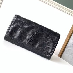 Replica Portafoglio grande Niki YSL Saint Laurent Crinkled Vintage Nero Riproduzione Fedele Portafoglio grande Niki YSL Saint Laurent Crinkled Vintage Nero imitazioni