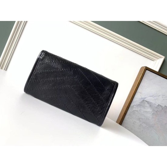 Replica Portafoglio grande Niki YSL Saint Laurent Crinkled Vintage Nero Riproduzione Fedele Portafoglio grande Niki YSL Saint Laurent Crinkled Vintage Nero imitazioni