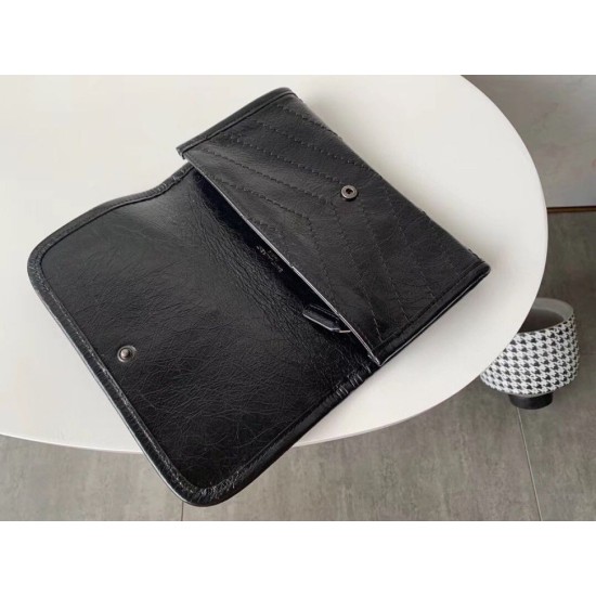Replica Portafoglio grande Niki YSL Saint Laurent Crinkled Vintage Nero Riproduzione Fedele Portafoglio grande Niki YSL Saint Laurent Crinkled Vintage Nero imitazioni