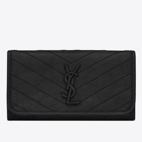Replica Portafoglio grande Niki YSL Saint Laurent Crinkled Vintage Nero Riproduzione Fedele Portafoglio grande Niki YSL Saint Laurent Crinkled Vintage Nero imitazioni