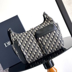 Riproduzione Fedele Replica borse griffate hobo morbida Dior Rider media Dior Oblique Jacquard nera/beige imitazioni
