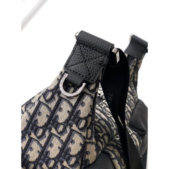 Riproduzione Fedele Replica borse griffate hobo morbida Dior Rider media Dior Oblique Jacquard nera/beige imitazioni