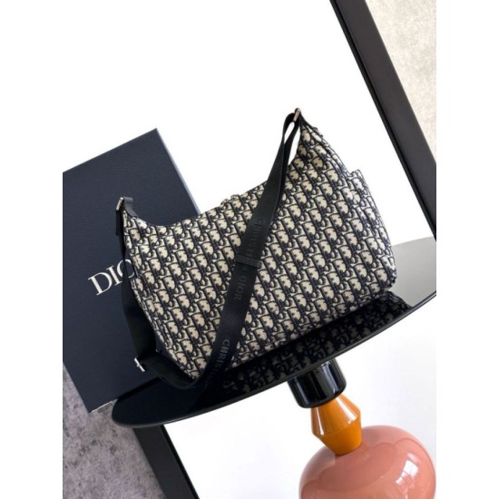 Riproduzione Fedele Replica borse griffate hobo morbida Dior Rider media Dior Oblique Jacquard nera/beige imitazioni