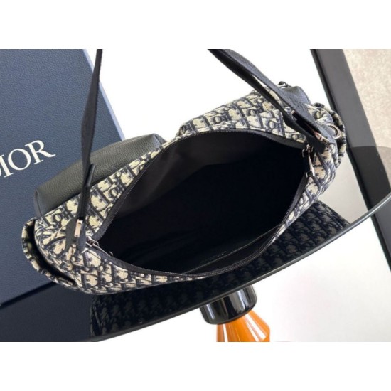 Riproduzione Fedele Replica borse griffate hobo morbida Dior Rider media Dior Oblique Jacquard nera/beige imitazioni