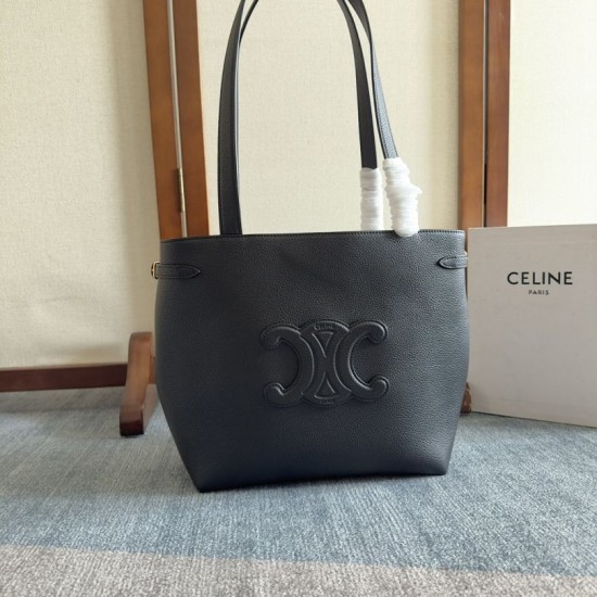 Replica Borse Alta Qualità a tracolla Celine Cabas Anais Triomphe piccola nera grana Riproduzione Fedele Replica Borse Alta Qualità a tracolla Celine Cabas Anais Triomphe piccola nera grana imitazioni