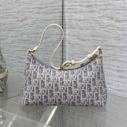 Riproduzione Fedele Mini borsa Dior Miss Caro Cigale Oblique Chambray con effetto rafia Blu imitazioni