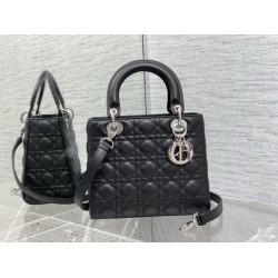 Dior Lady Dior Media in Pelle di Vitello Granata Nera Imitazioni
