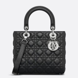 Dior Lady Dior Media in Pelle di Vitello Granata Nera Imitazioni