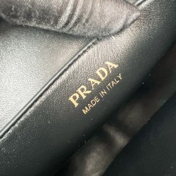 Riproduzione Fedele Borsa a tracolla Prada Demi-lune Grande Replica 1BC255 Nero/Bianco/Caffè imitazioni