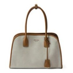 Replica Borse  tote media Prada in misto lino 1BG572 Caffè