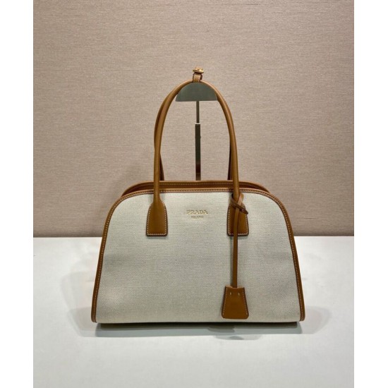 Replica Borse tote media Prada in misto lino 1BG572 Caffè Riproduzione Fedele Replica Borse tote media Prada in misto lino 1BG572 Caffè imitazioni