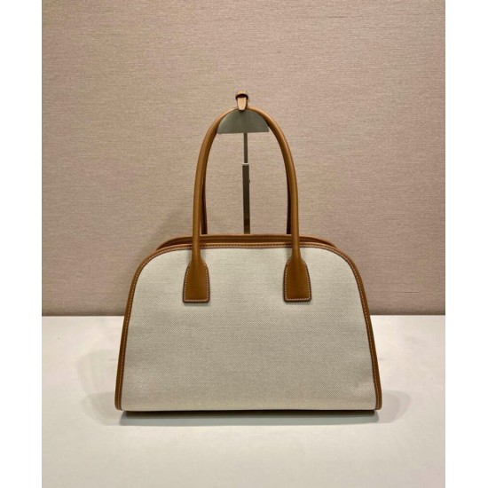 Replica Borse tote media Prada in misto lino 1BG572 Caffè Riproduzione Fedele Replica Borse tote media Prada in misto lino 1BG572 Caffè imitazioni