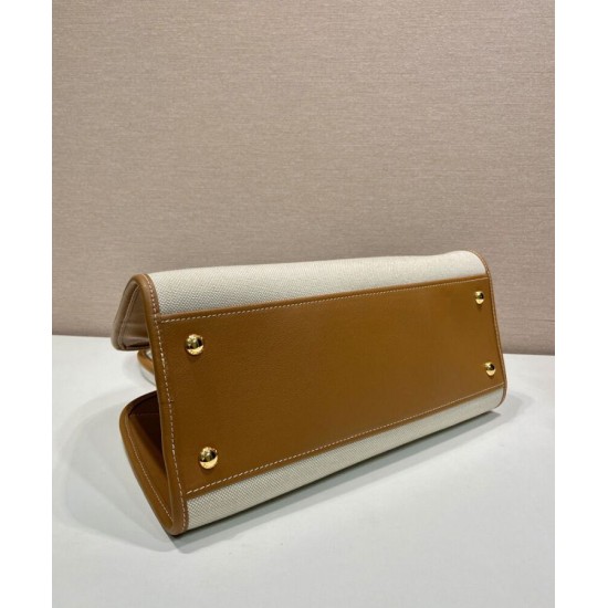 Replica Borse tote media Prada in misto lino 1BG572 Caffè Riproduzione Fedele Replica Borse tote media Prada in misto lino 1BG572 Caffè imitazioni