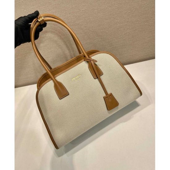 Replica Borse tote media Prada in misto lino 1BG572 Caffè Riproduzione Fedele Replica Borse tote media Prada in misto lino 1BG572 Caffè imitazioni